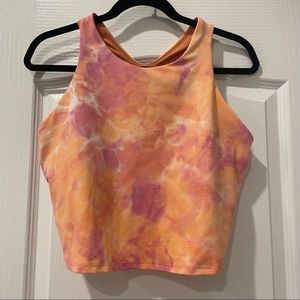 Athleta Orange/Pink Tie Die Workout Crop Top Size 1X EUC